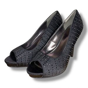 8.5 Rampage Black Rhinestone 4.75” Heels Stilettos Open Toe Event Formal Goth